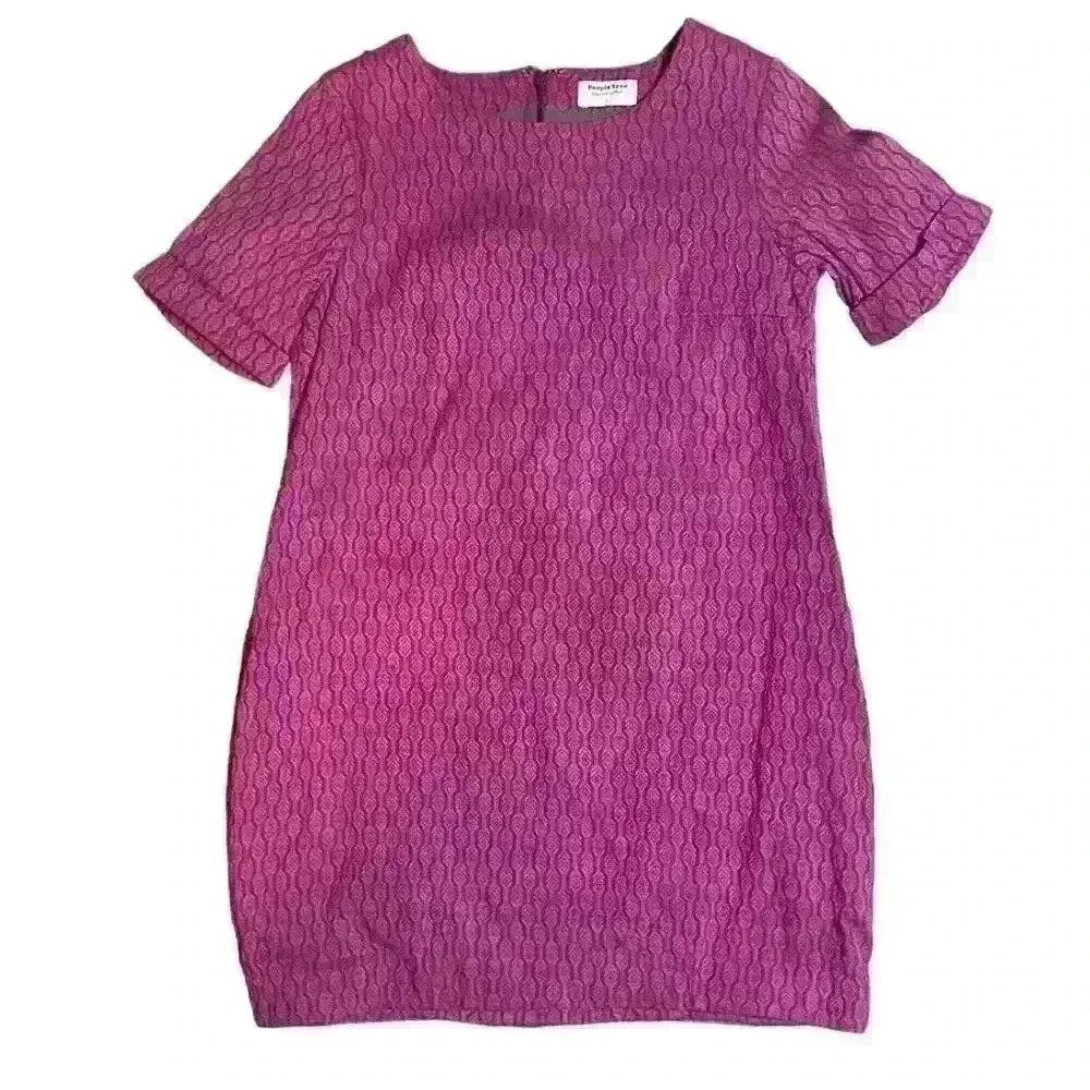 PEOPLE TREE Organic Cotton Pink Patterned Roomy Short Sleeve Mini Dress Women 4